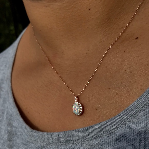 Sterling Silver Opal Rose Gold Necklace - Picture 3 of 3